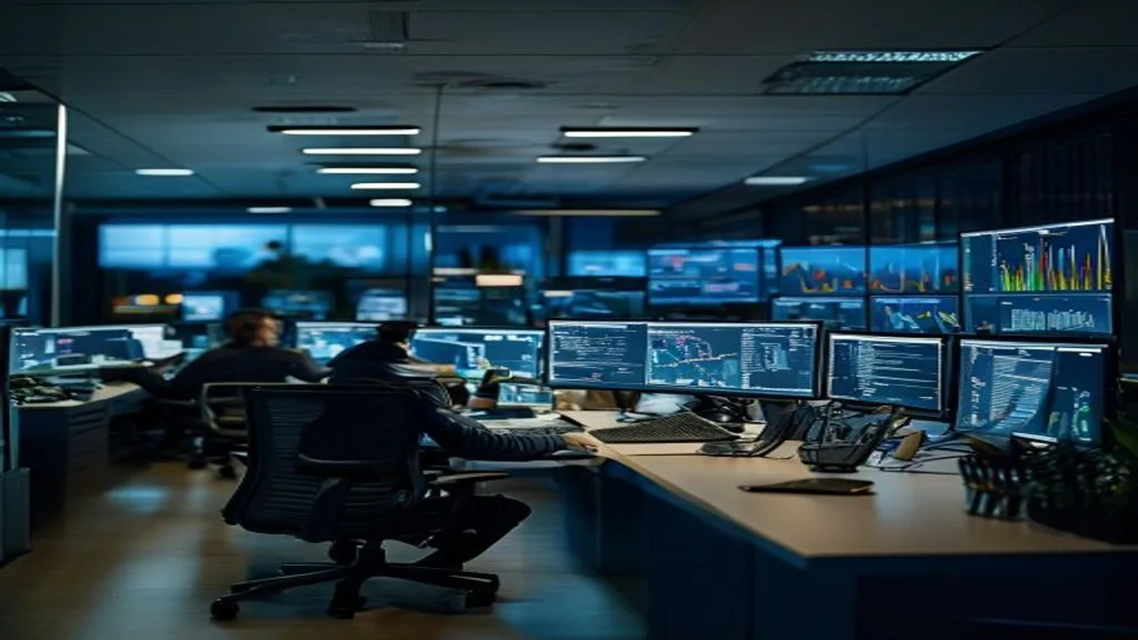 Glowing network of connected automation nodes on a dark background